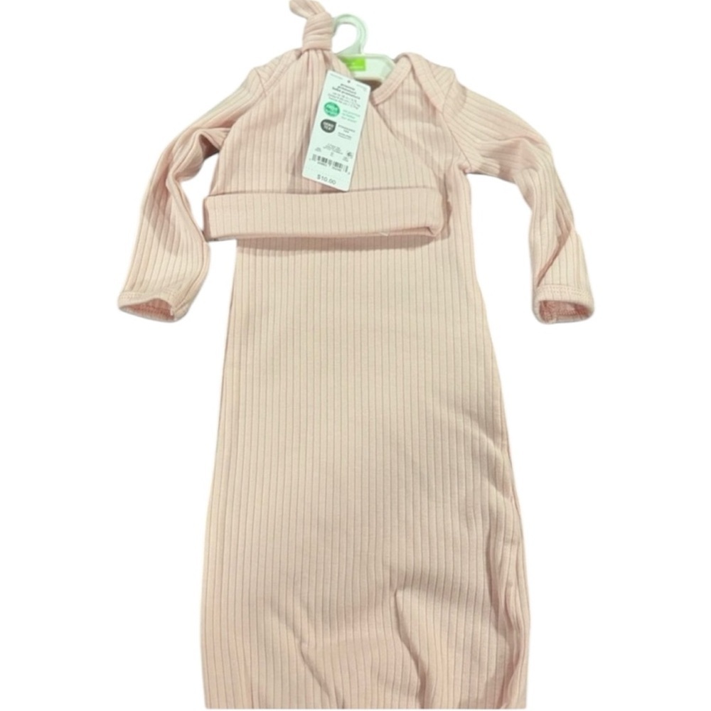 Cloud Island Baby Pink Ribbed Knotted Gown and Hat Set 2pc Newborn 112118615